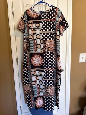 SHEIN Black Multi-Pattern Short Sleeve Maxi Dress